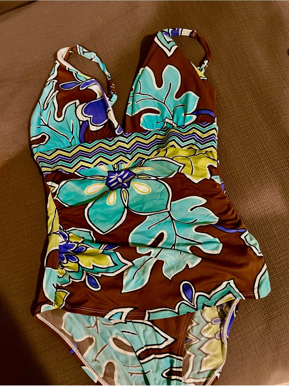Tommy Bahama my Brown, Aqua & Yellow Floral One-Piece Swimsuit